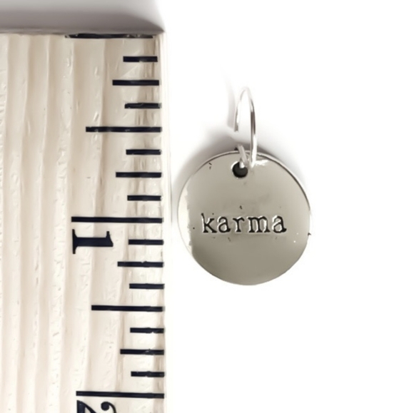 Pewter Karma Dangling Earrings - Sterling Silver Loops - Picture 5 of 5